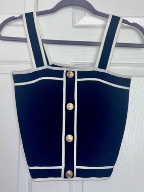 Bailey 44 Navy Knit Crop Top Gold Button Strappy Size M New With Tags